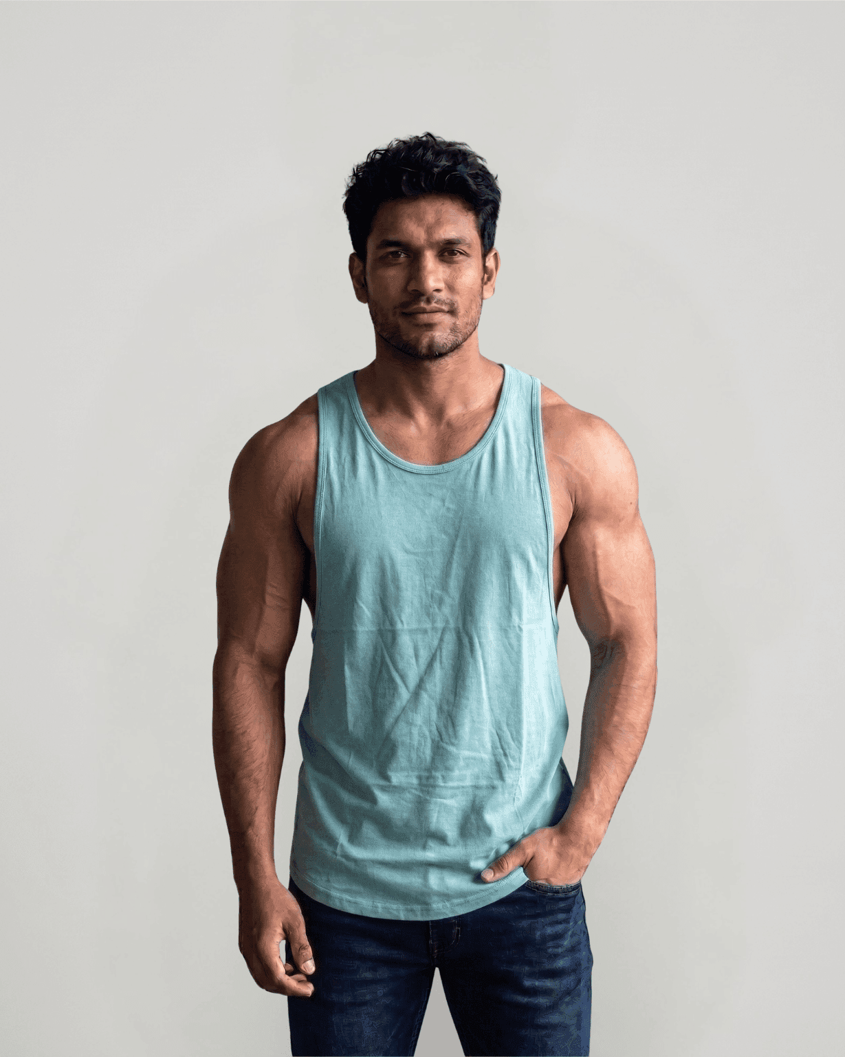 Classic Scoop Hem Sage Aqua Y-Back Gym Stringer