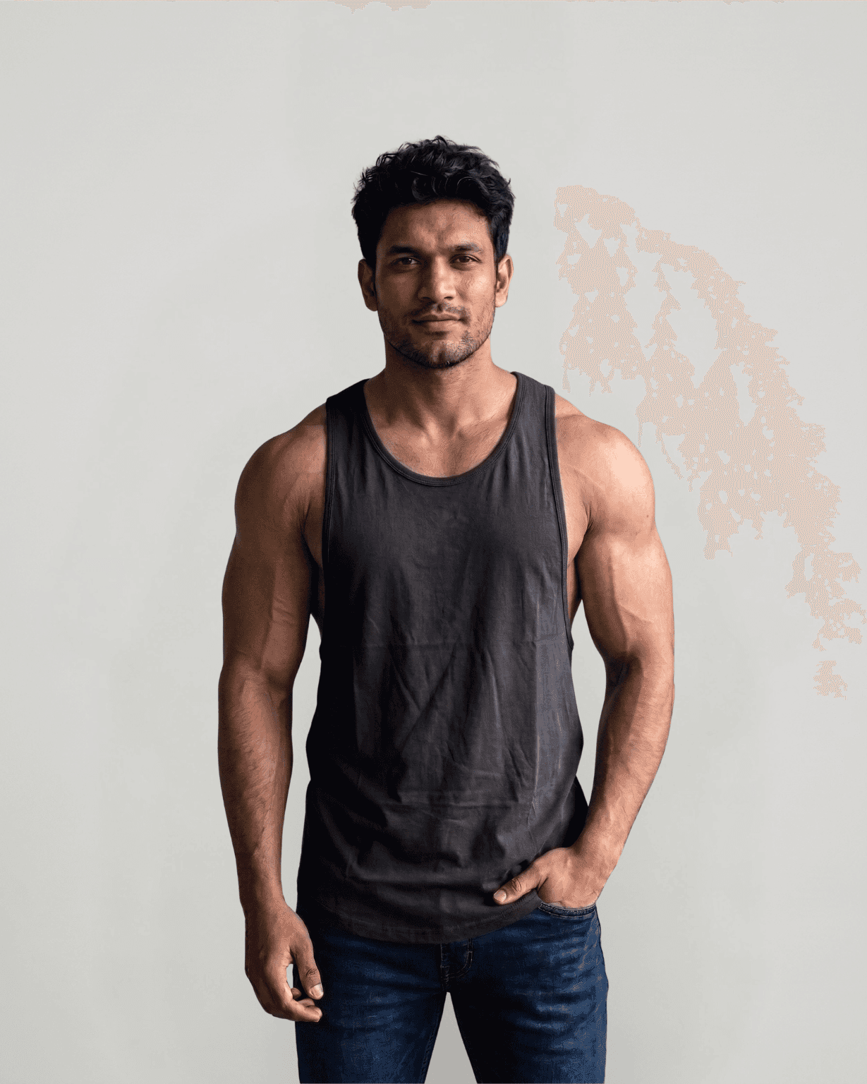 Classic Scoop Hem Washed Black Y-Back Gym Stringer