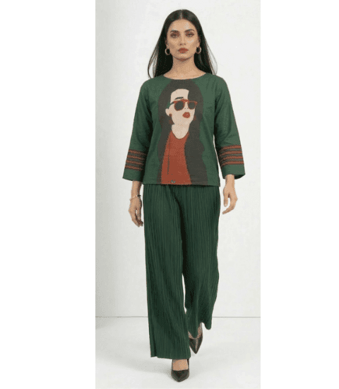 Jade Revolt — Inked Wear Women's Lawn-Crepe Mix 2-Piece Co-ord Set