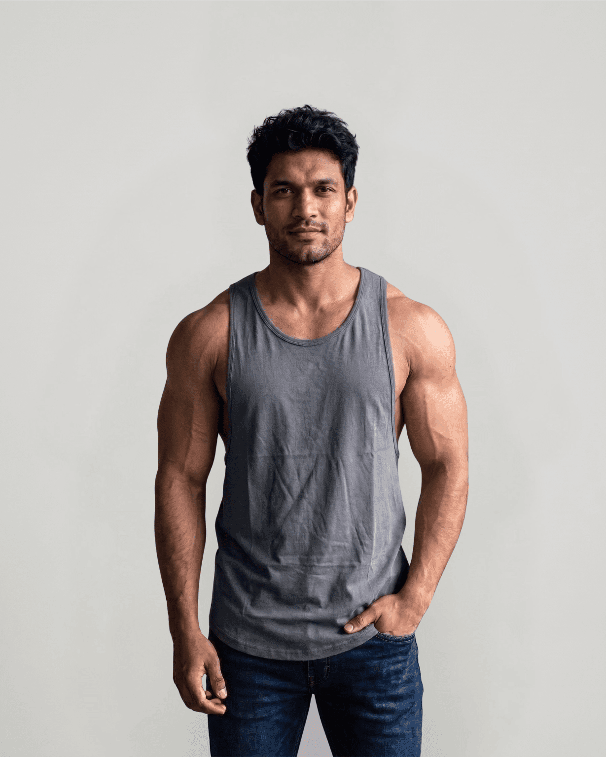Classic Scoop Hem Grey Y-Back Gym Stringer