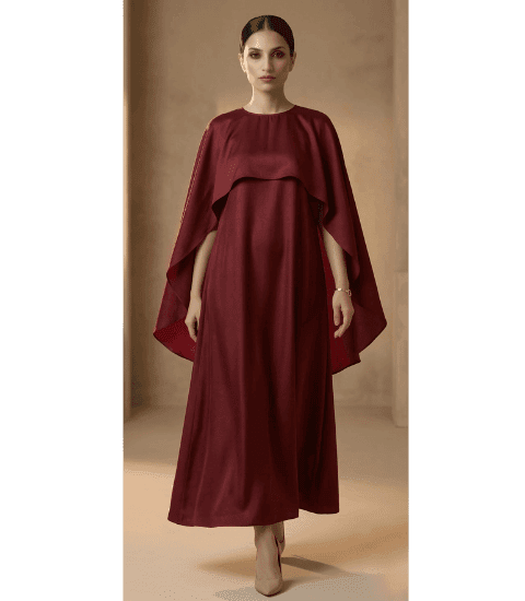 Crimson Elegance Satin Cape Maxi