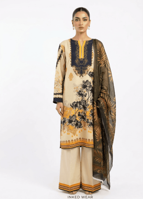 Golden Baagh — Inked Wear Women's Silk Crepe 3-Piece Night Suit