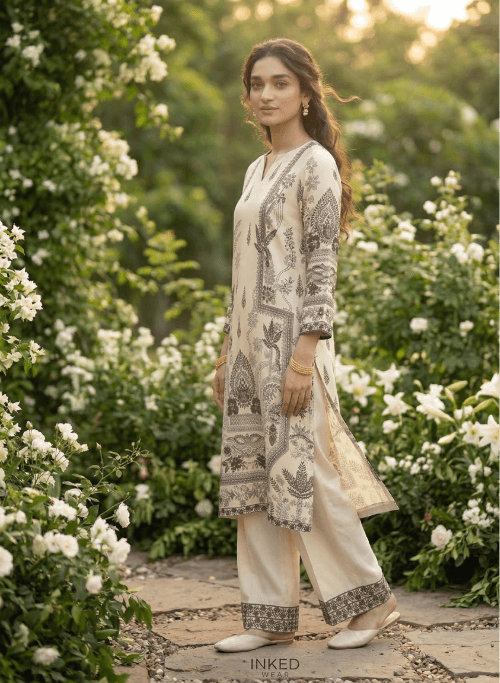 White Whisper — Inked Wear Women's Silk Crepe 2-Piece Suit