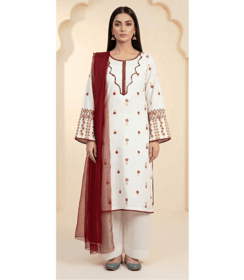 Rouge Bloom — Inked Wear Women's Cotton 3-Piece Embroidered Suit