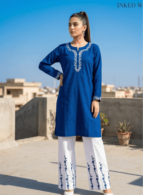 Indigo Zarqash — Inked Wear Women's Embroidered Cotton 2-Piece Suit